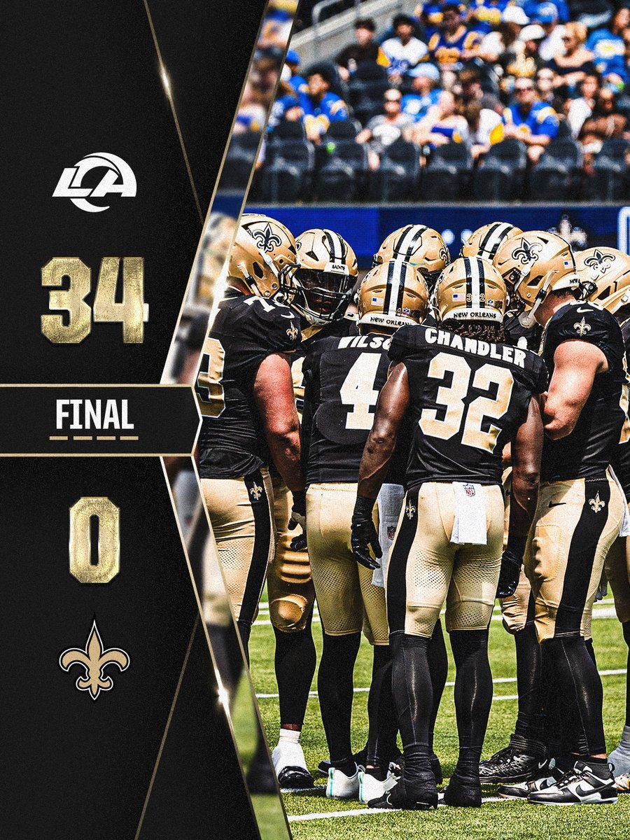 Copyright New Orleans Saints; https://x.com/Saints/status/2091299841322414490 Endstand New Orleans Saints bei den Los Angeles Rams: 0 – 34